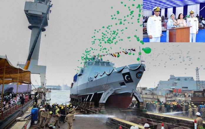 Pakistan Navy Launches Indigenous Gunboat PNS Sahiwal at Karachi Shipyard